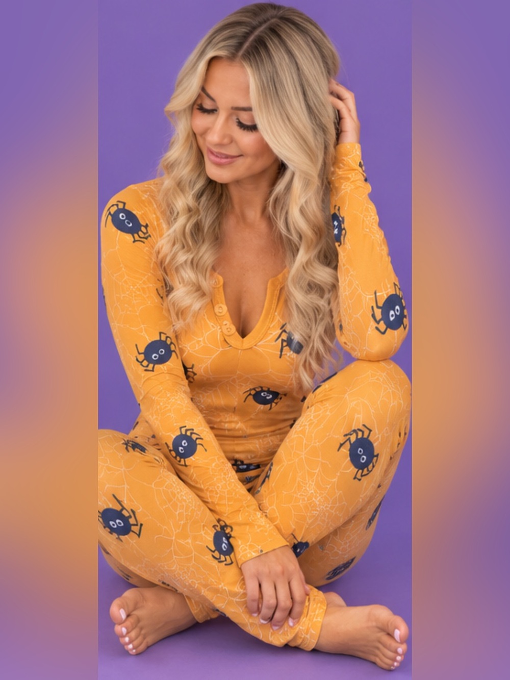 SHOSHO Halloween SpiderWeb 1-Piece Orange Pajama Romper + Headband Women’s Large